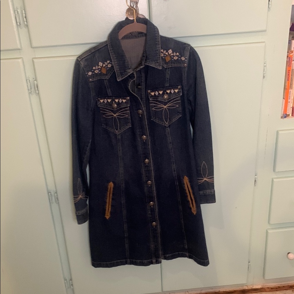 Embroidered Denim Coat with Button Details